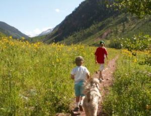 Hiking Parent Child and Dog