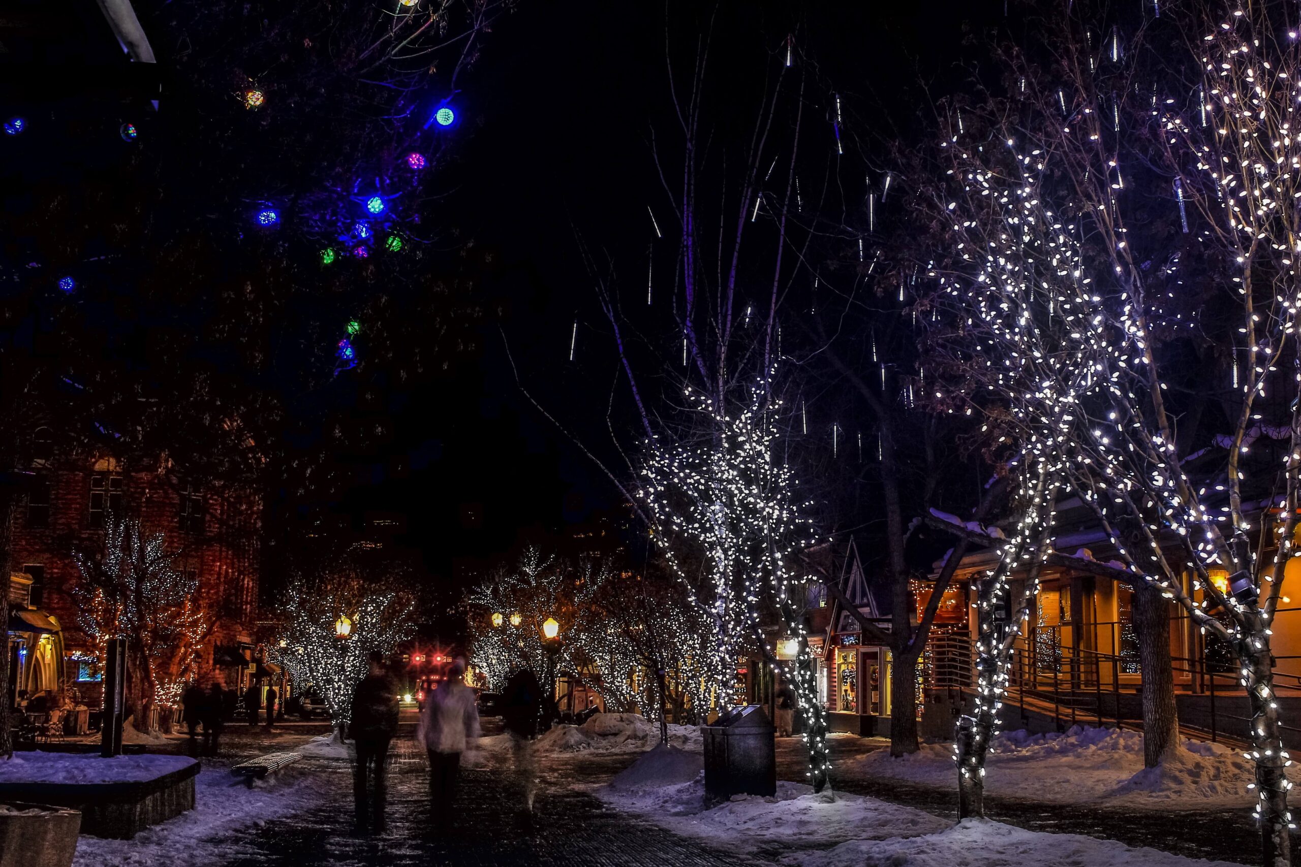 Christmas light hanging in Aspen Colorado.
